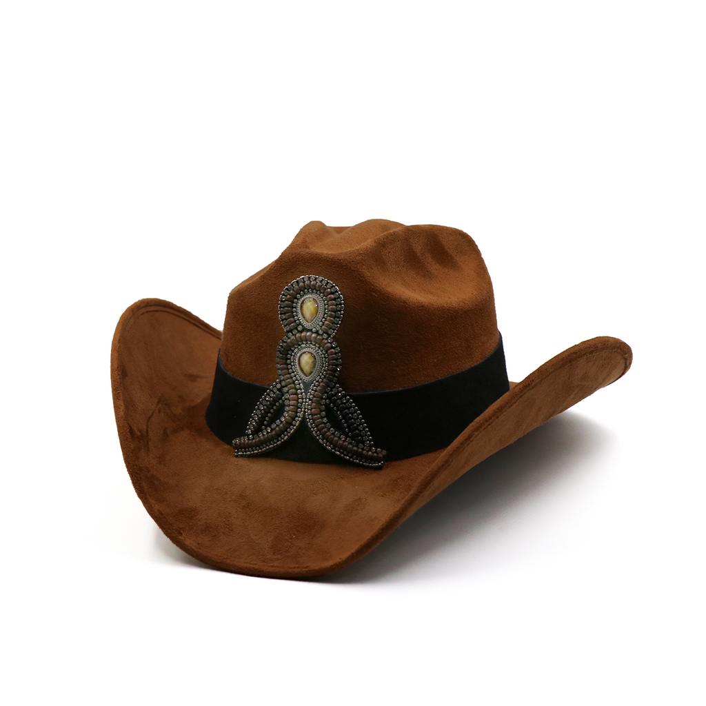 Sombrero Gamuza Café con Diseño Exclusivo- Formal -Cowboy