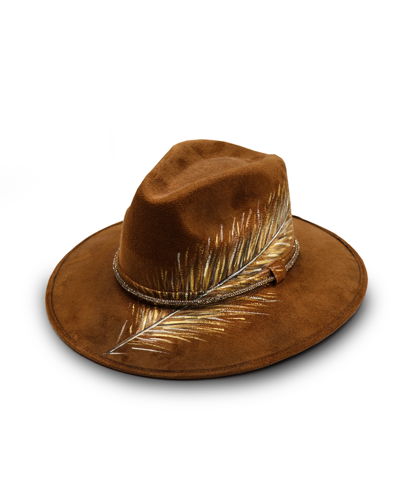 Sombrero con Diseño Exclusivo Pintado a Mano Vaquero Cafe - Formal - Viñedos