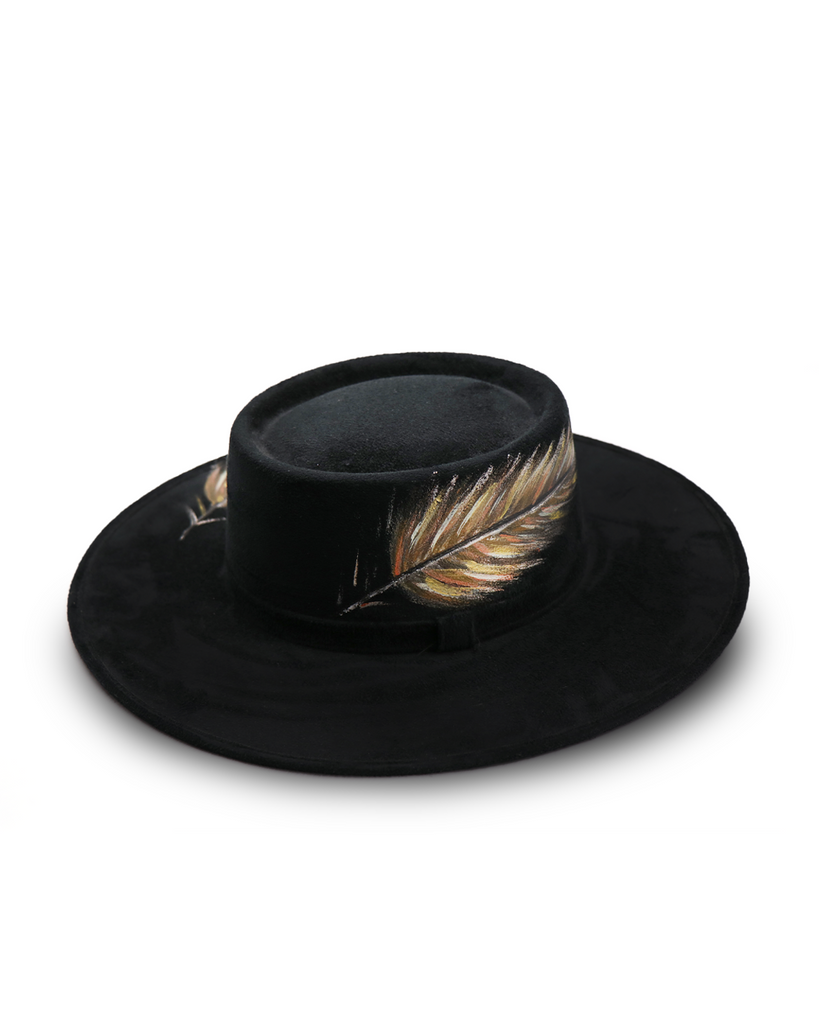 Sombrero con Diseño Exclusivo Negro Pintado a Mano - Formal - Viñedos