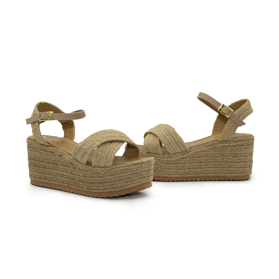 Sandalia de Plataforma De Yute Para Dama -Natural-97