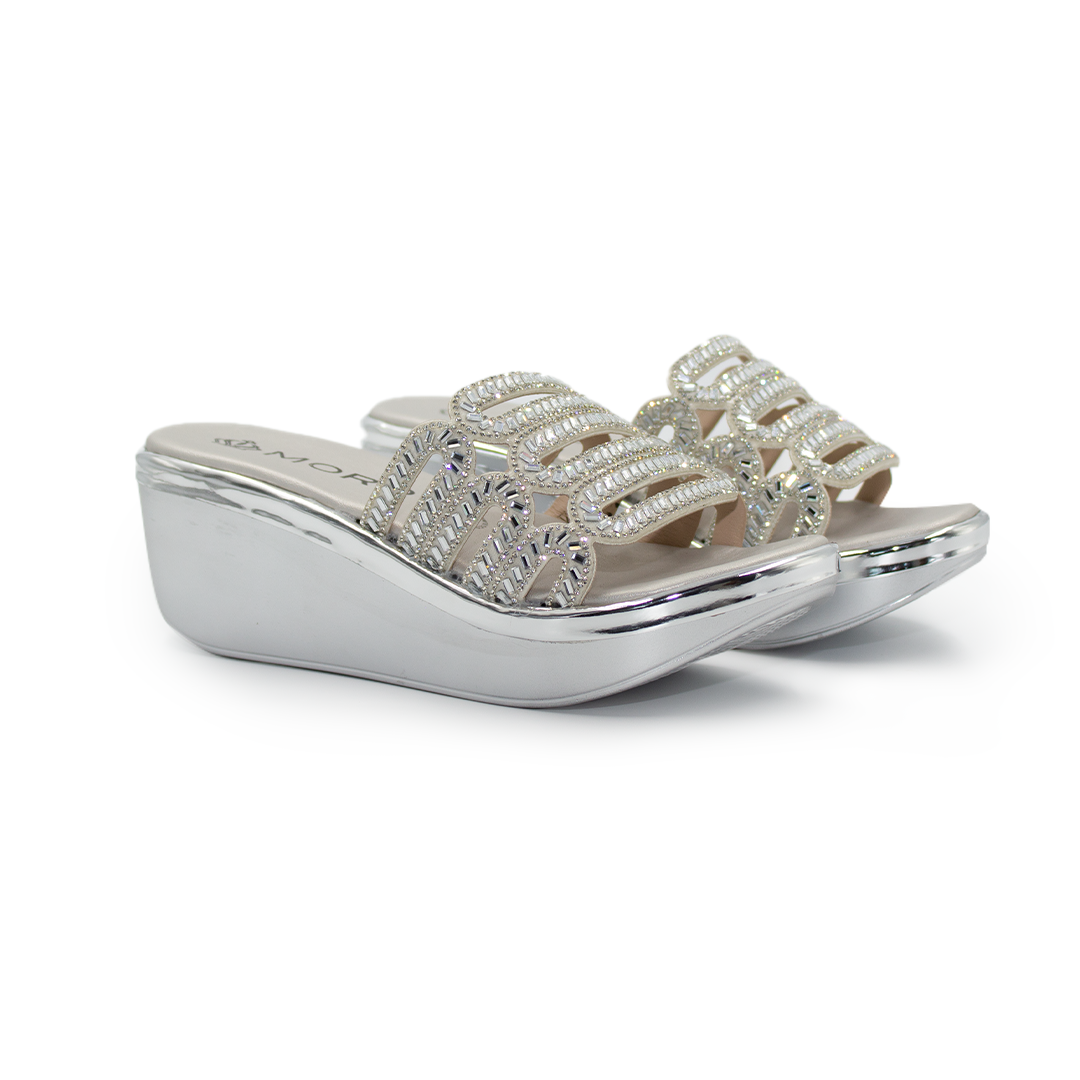 Sandalia De Plataforma Con Pedrería-Plata-26