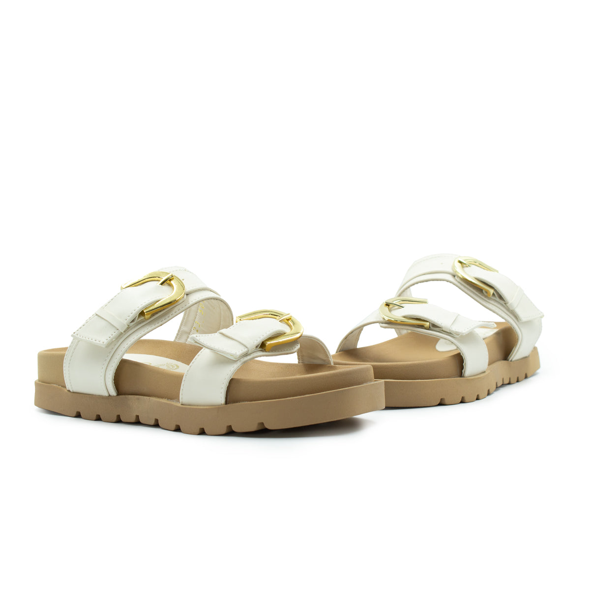 Sandalia De Plataforma Corrida Con Hebillas Ajustables Latte -20
