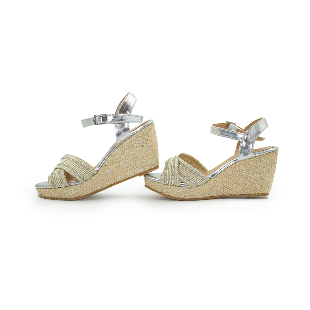 Sandalia de Plataforma Corrida de Yute Para Dama - Plata-83