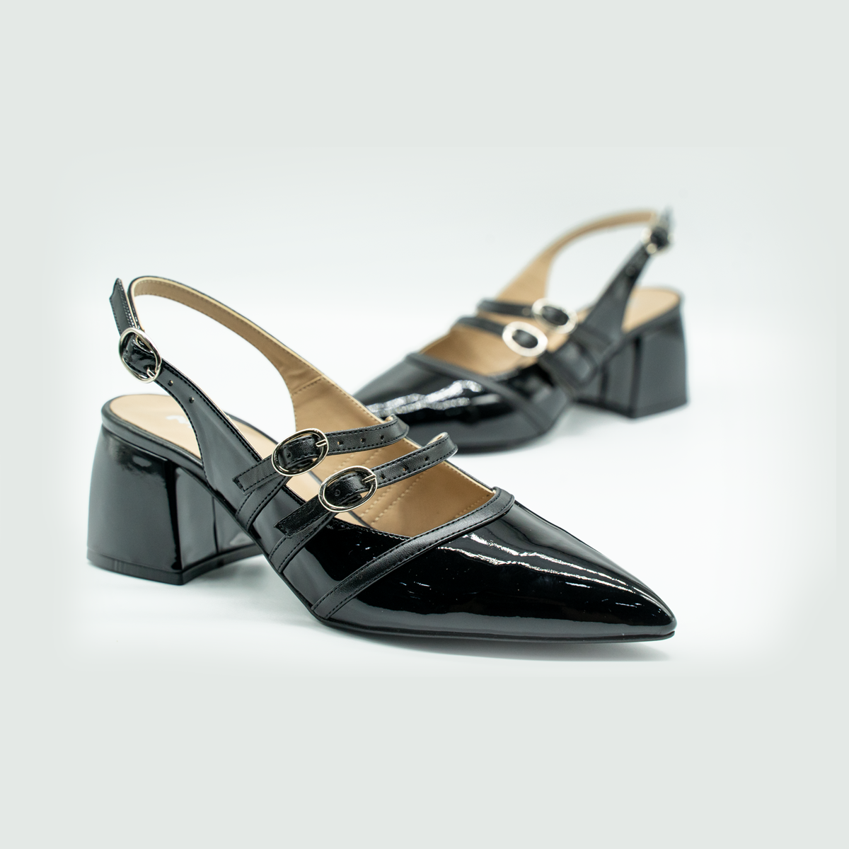 Zapatilla Slingback Charol con Doble Hebilla-Charol Negro-37