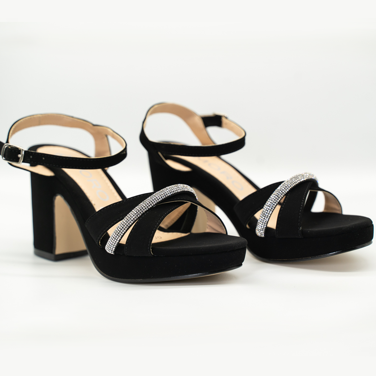Zapatilla con Plataforma Cómoda Tacón Ancho Buck Negro -34