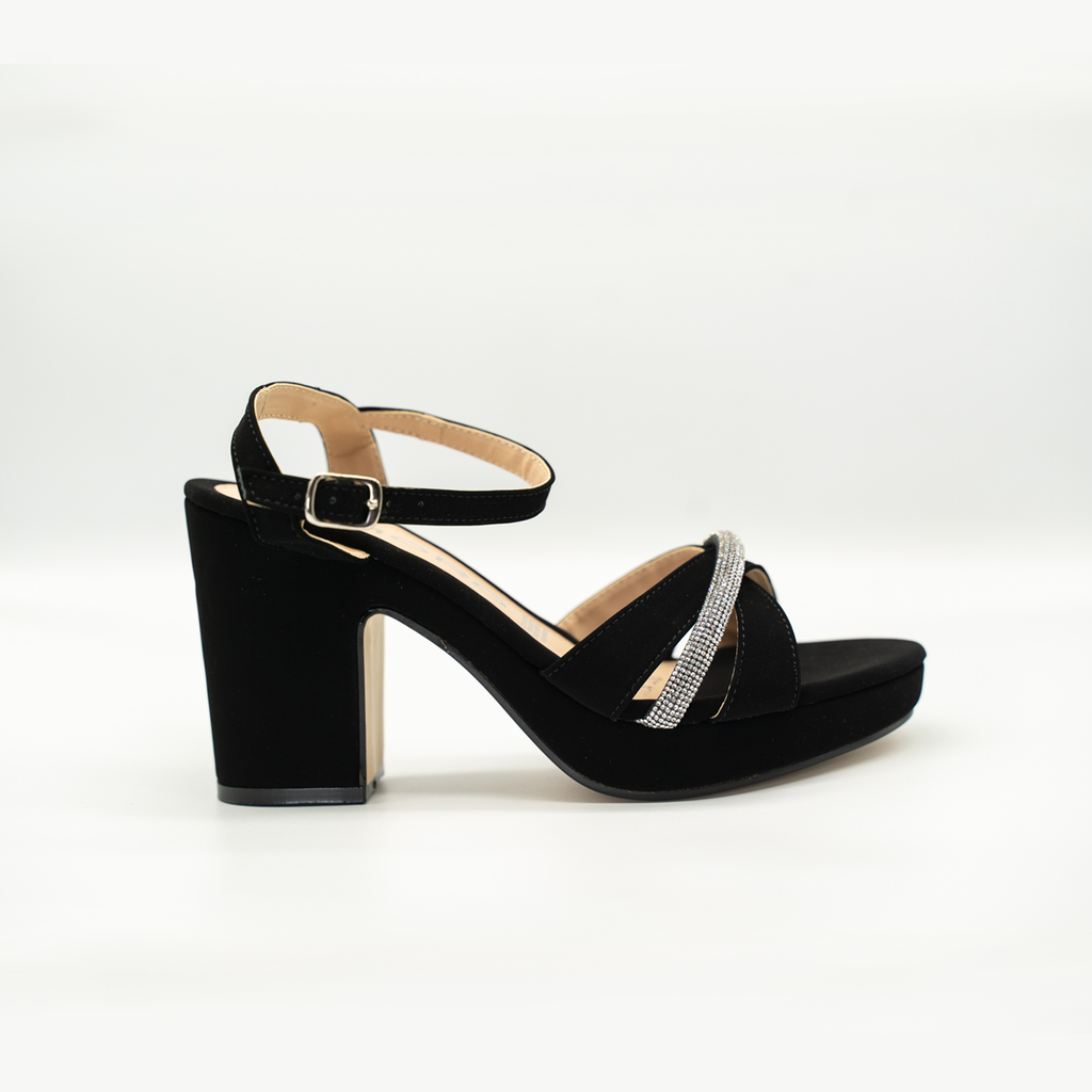 Zapatilla con Plataforma Cómoda Tacón Ancho Buck Negro -34