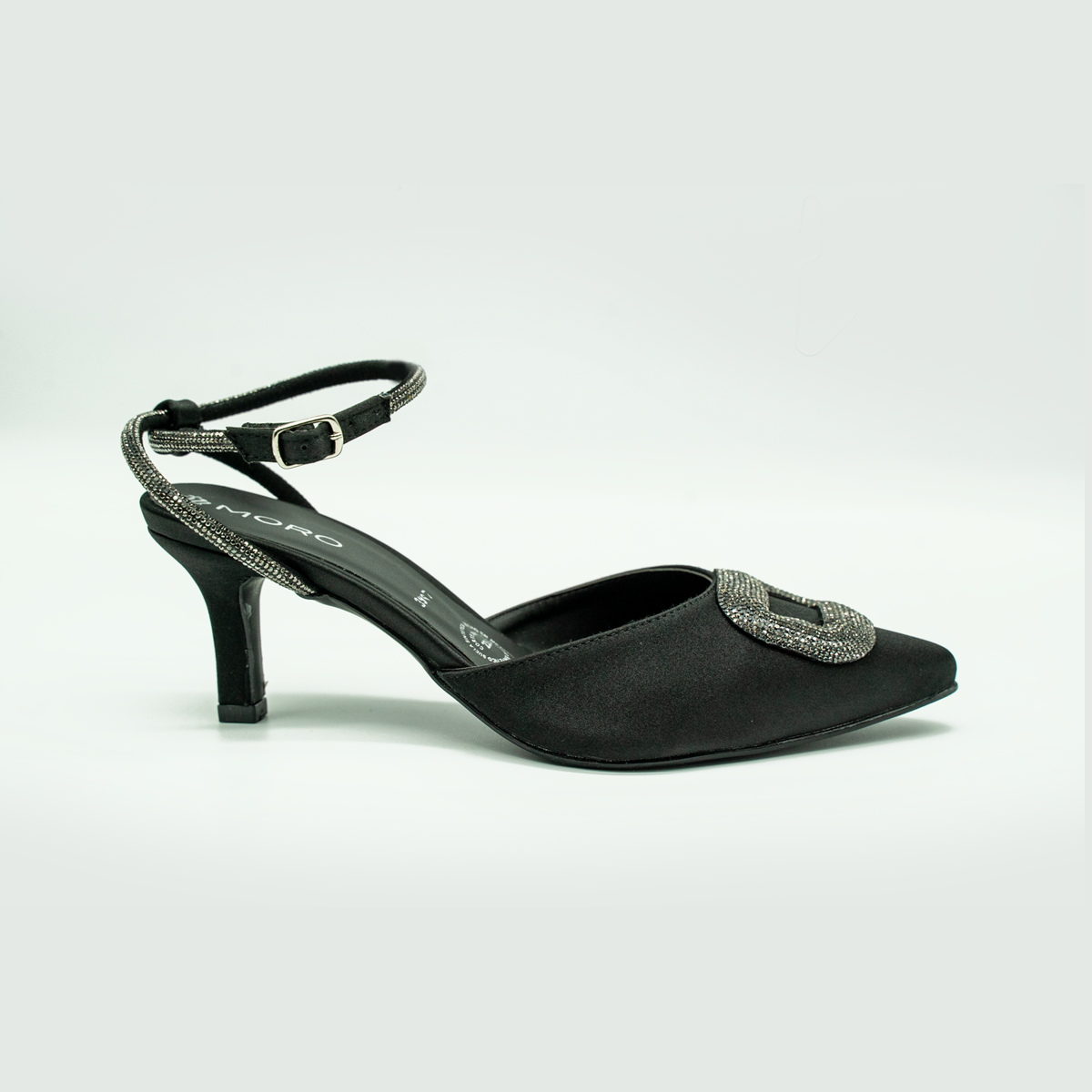 Tacón satinado con hebilla de brillo y pulsera al tobillo — Ngro-87