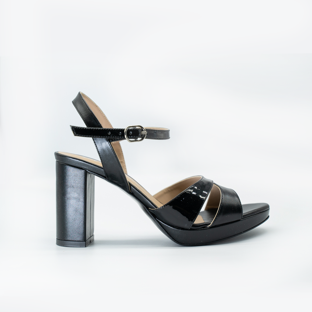 Zapatilla Cruzada con Plataforma Cómoda Tacón Ancho Negro-44