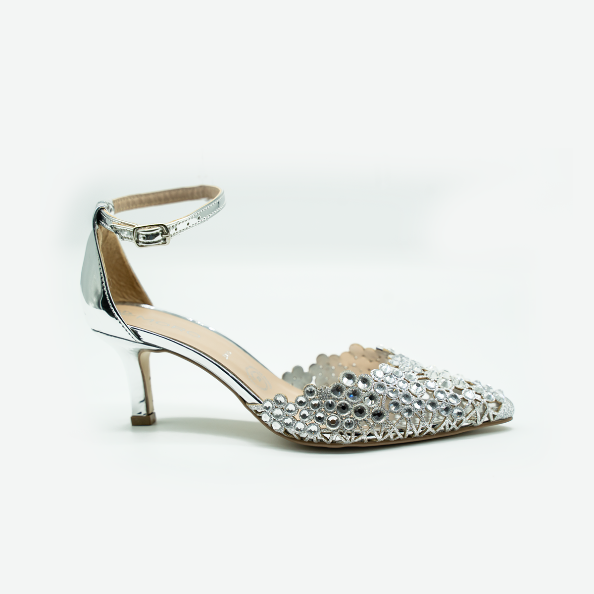 Zapatillas Elegantes con Pedrería Brillante y Tacón Delicado –Negro-85