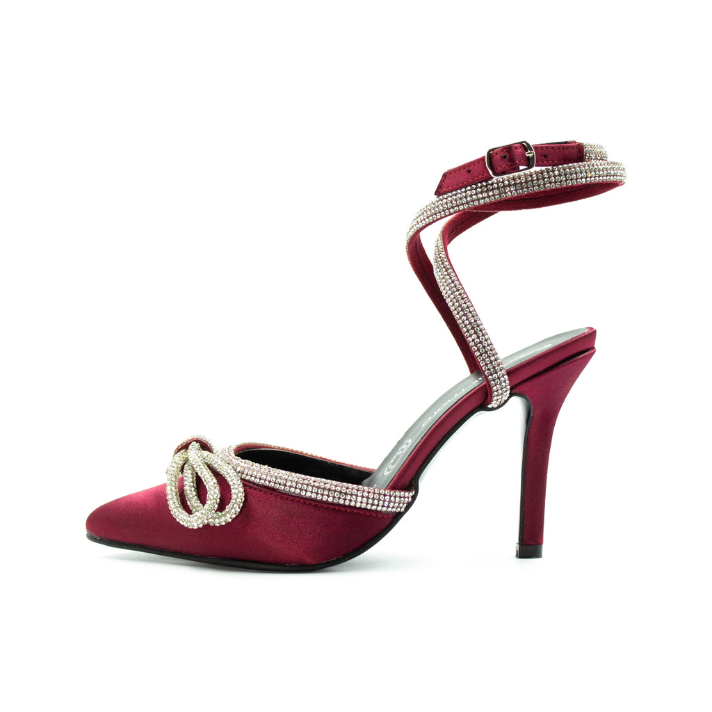 Zapatilla Puntal Elegante Pedrería Tacón Fino Riojo-10