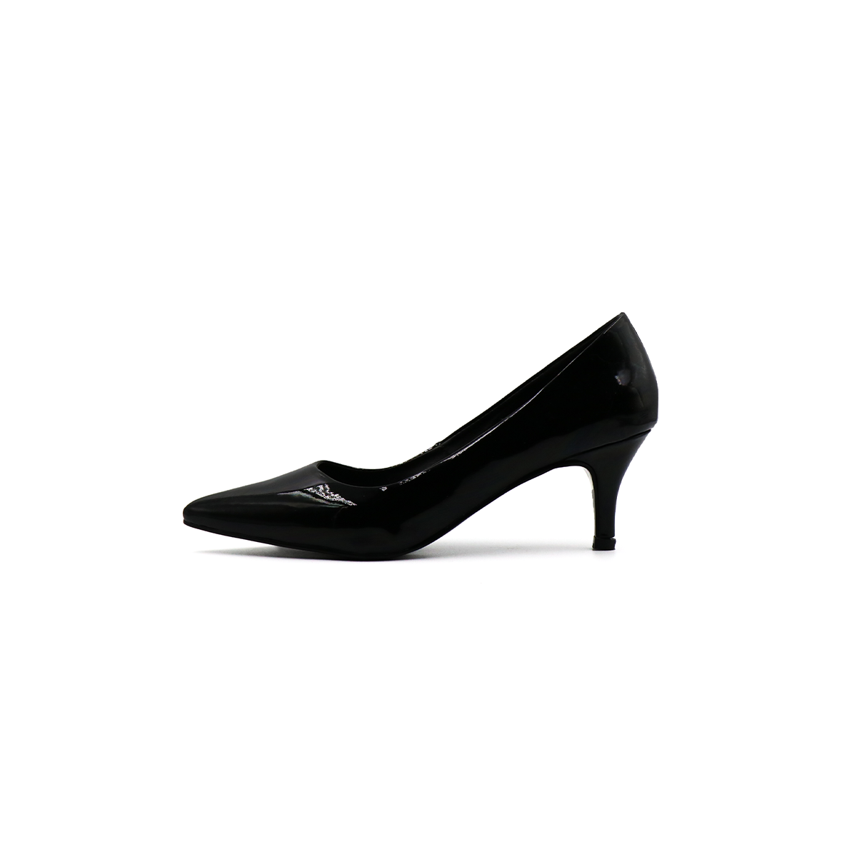 Zapatilla Stiletto Puntal Tacón Fino Bajito Charol Negro -76