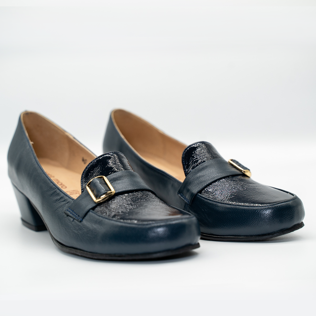 Zapato Confort Cómodo Tacon Cuadrado Azul Marino- 25