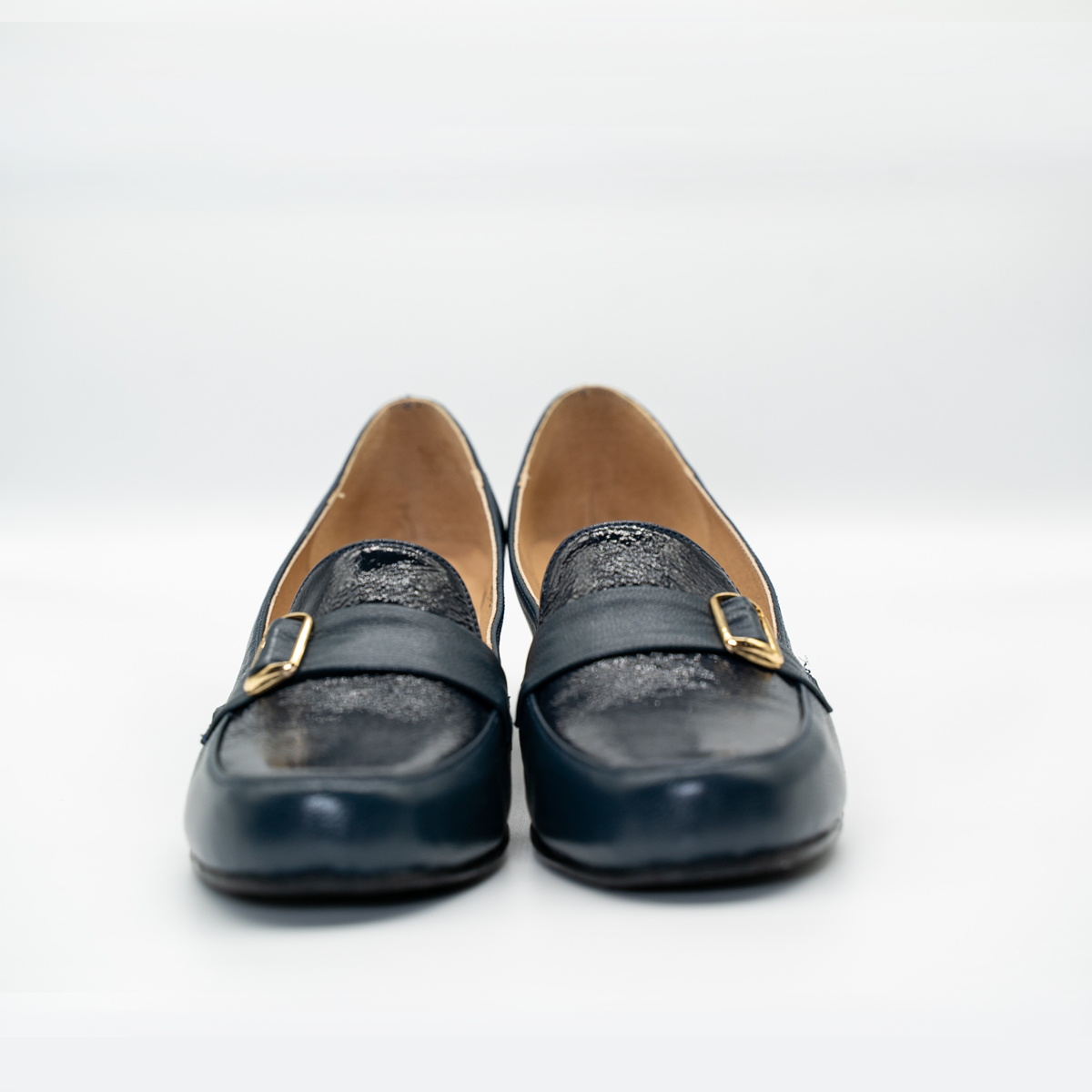 Zapato Confort Cómodo Tacon Cuadrado Azul Marino- 25