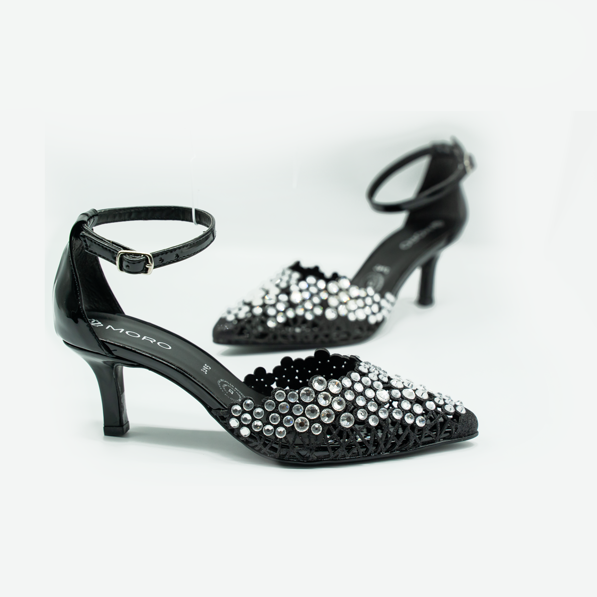 Zapatillas Elegantes con Pedrería Brillante y Tacón Delicado –Negro-85