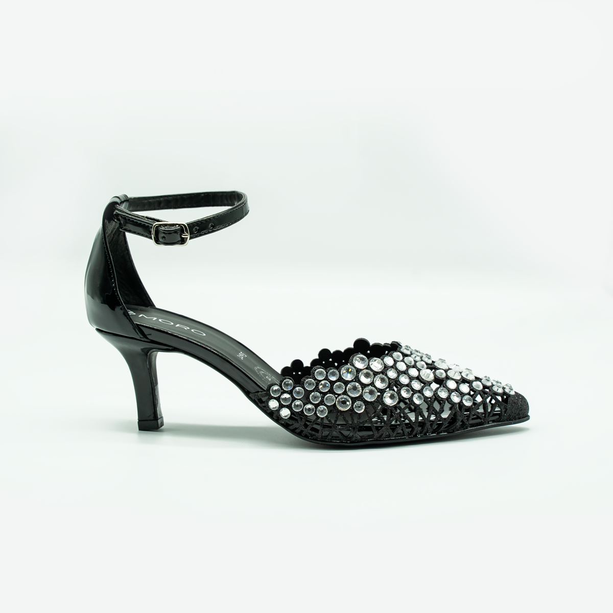 Zapatillas Elegantes con Pedrería Brillante y Tacón Delicado –Negro-85