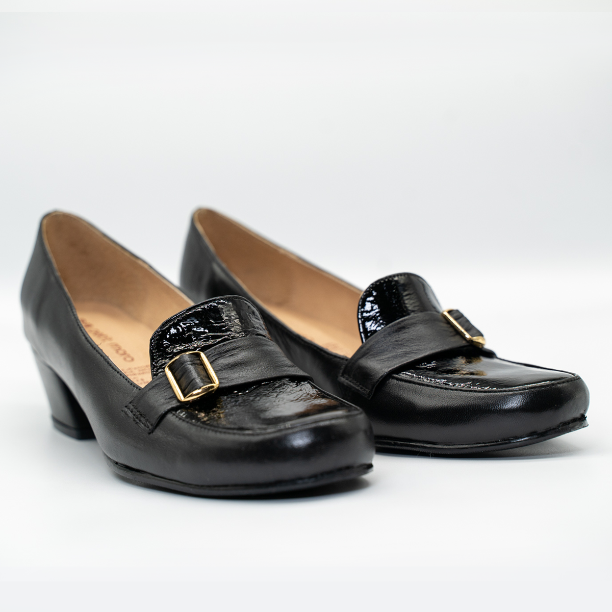 Zapato Confort Cómodo Tacon Cuadrado Negro- 25