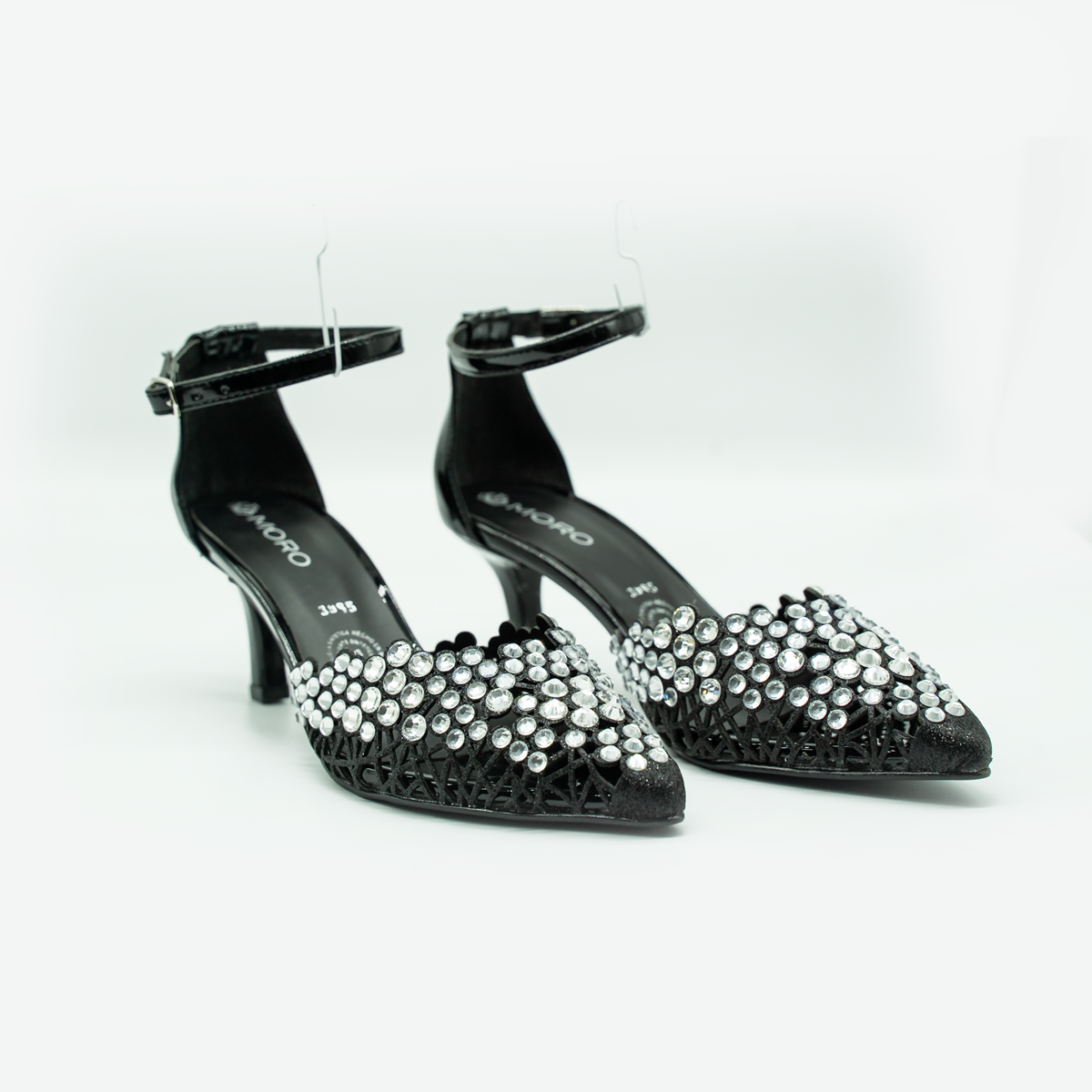 Zapatillas Elegantes con Pedrería Brillante y Tacón Delicado –Negro-85