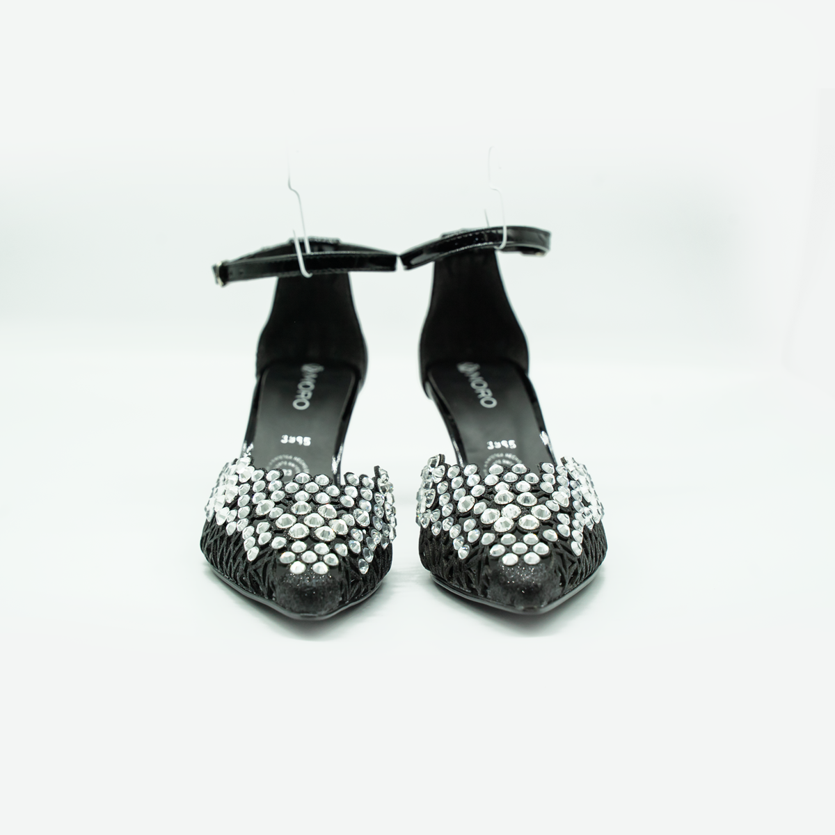 Zapatillas Elegantes con Pedrería Brillante y Tacón Delicado –Negro-85