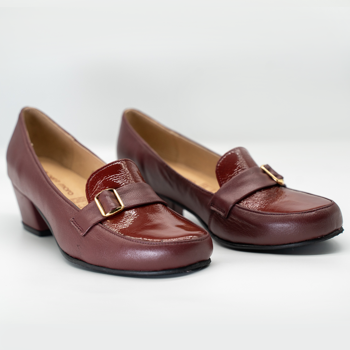 Zapato Confort Cómodo Tacon Cuadrado Vino- 25