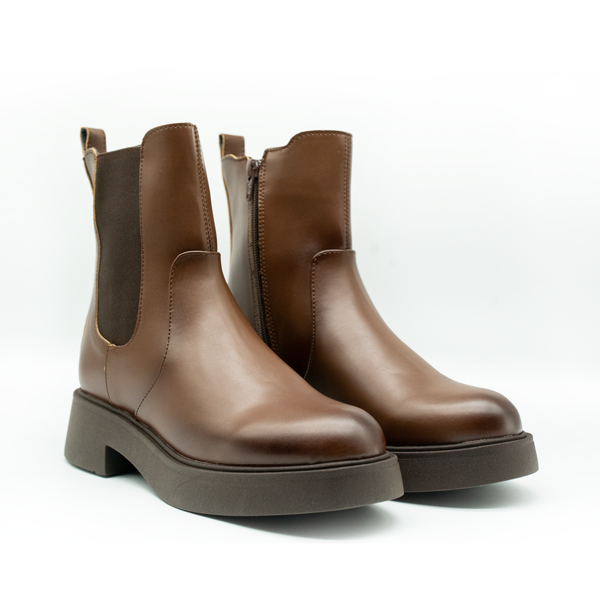 Botín Chelsea Urbano con Plataforma – Elevación de 4 cm-Café -01