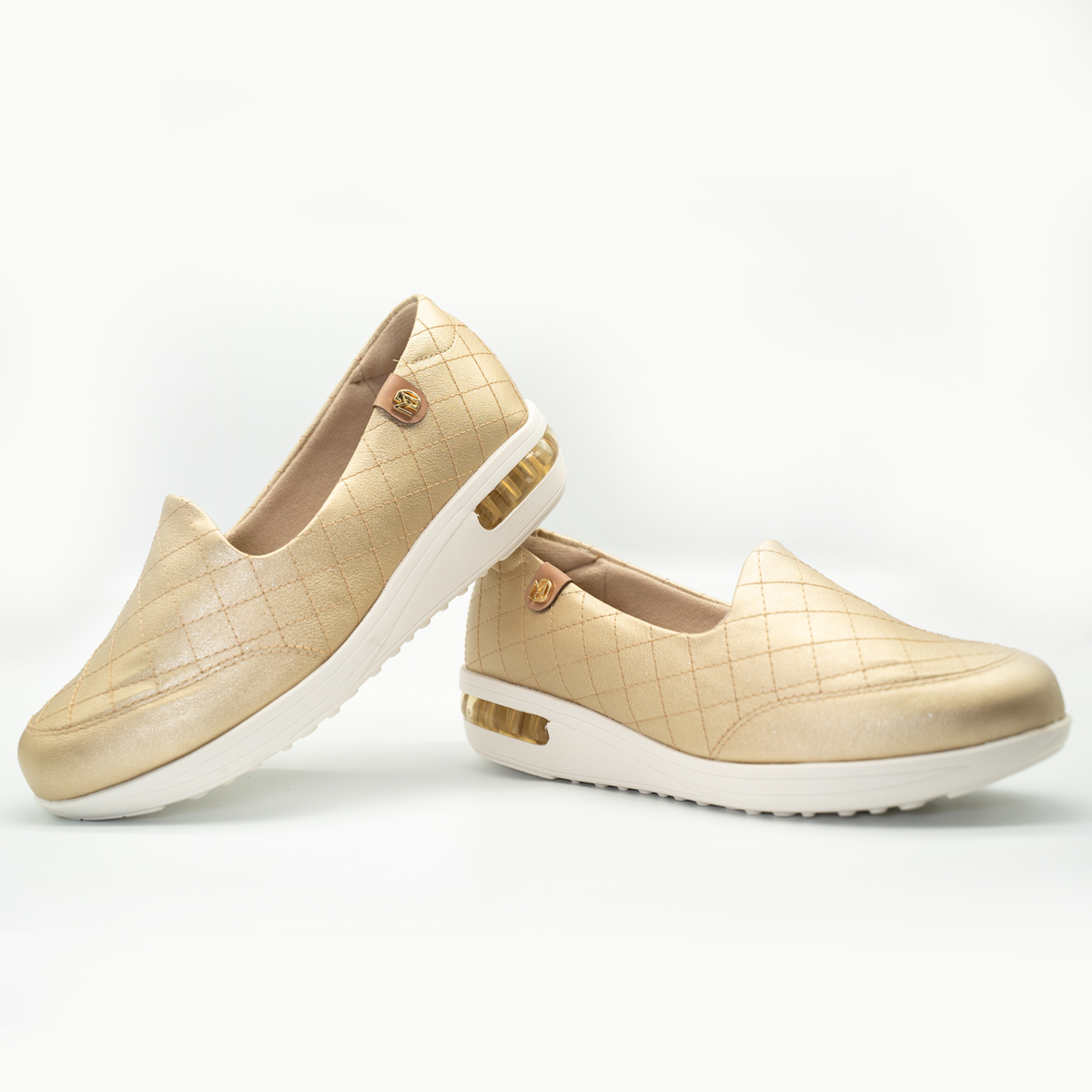 Zapato Confort Cómodo Tacon Corrido Dorado- 42