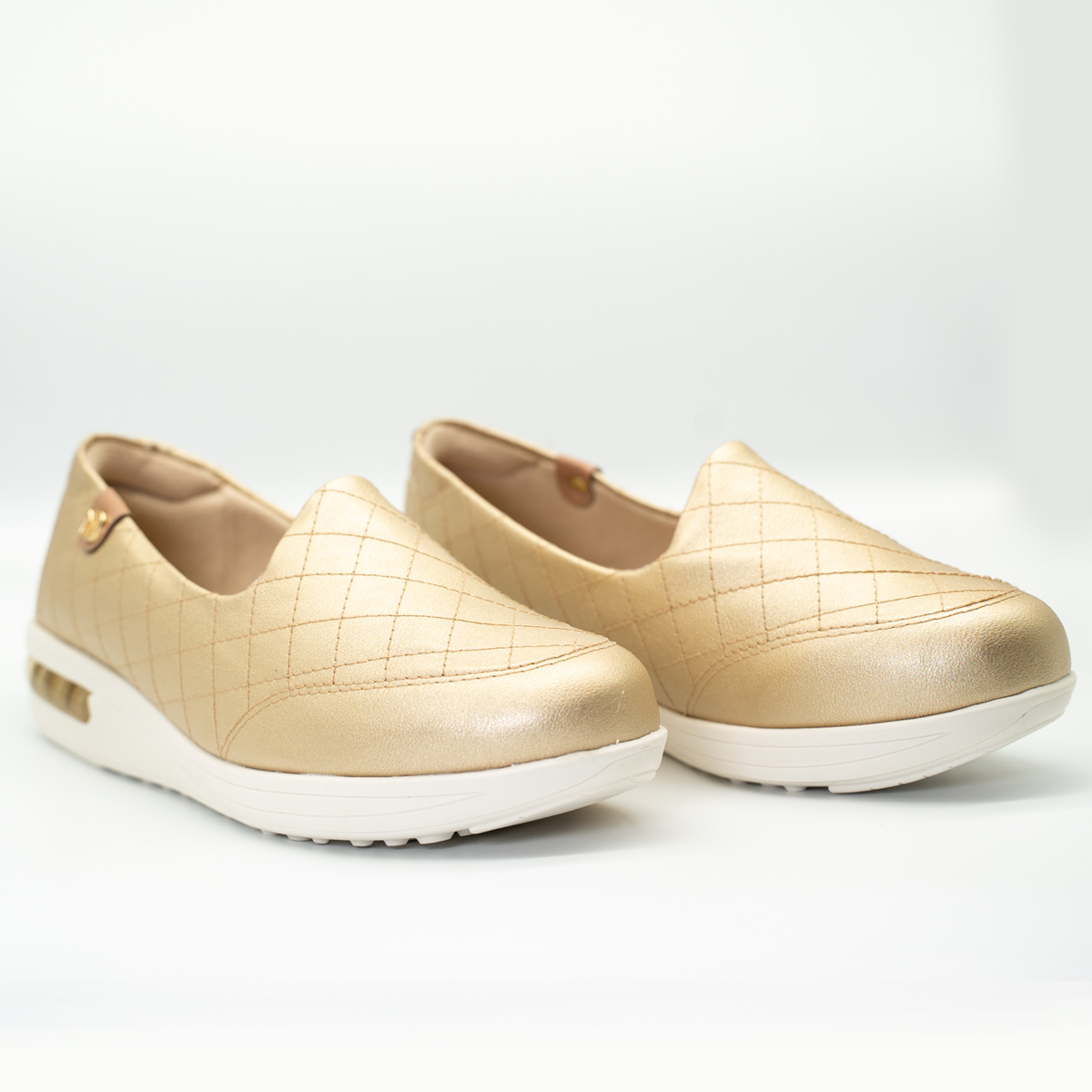Zapato Confort Cómodo Tacon Corrido Dorado- 42