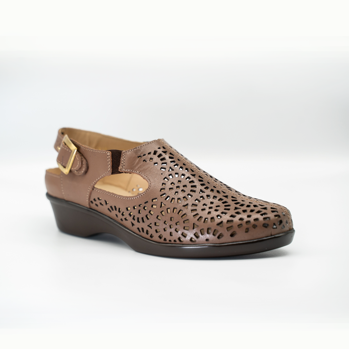 Zapato Confort Cómodo Destalonado Con Hebilla Ajustable Cafe