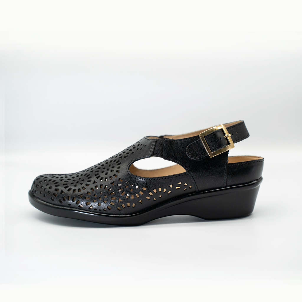 Zapato Confort Cómodo Destalonado Con Hebilla Ajustable Negro