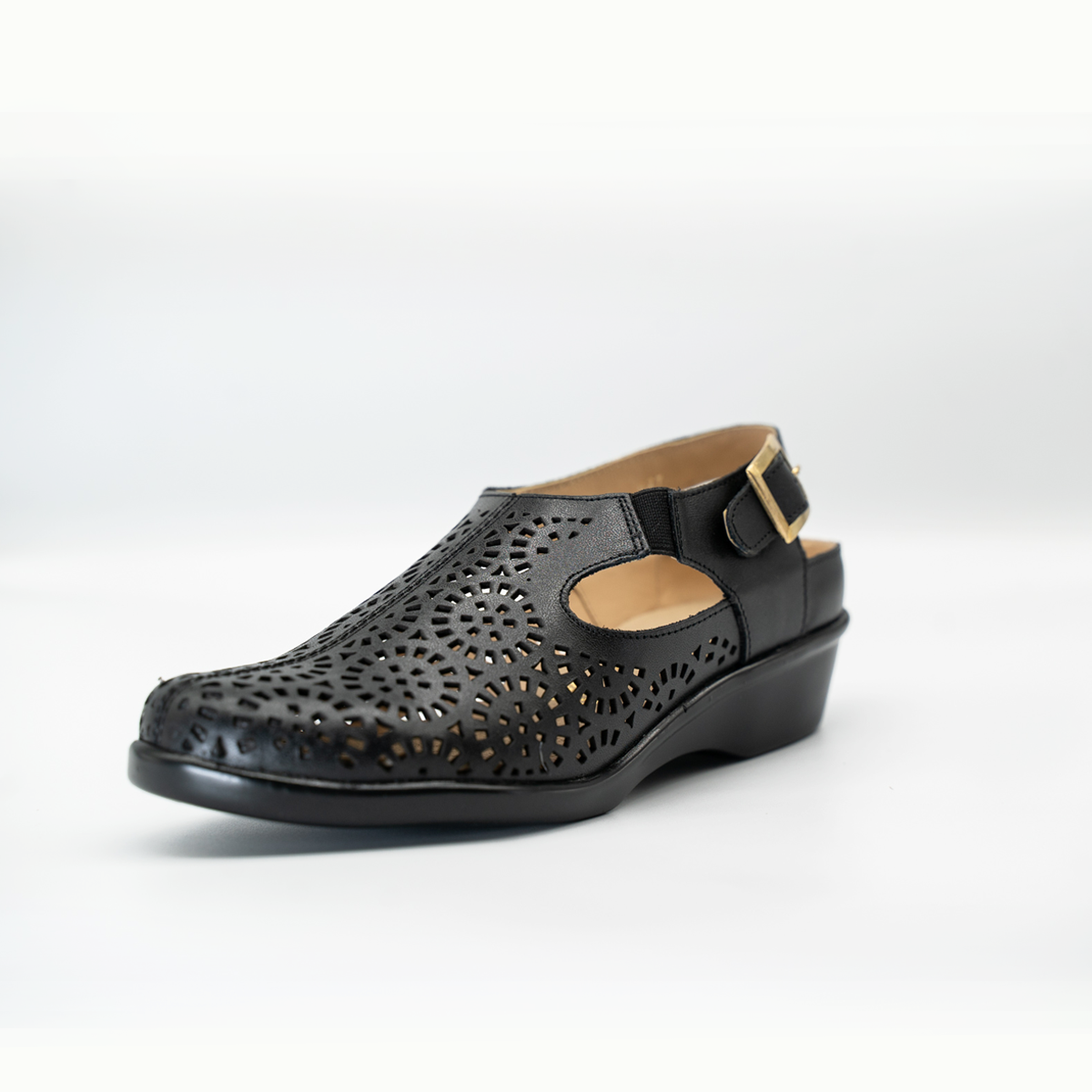 Zapato Confort Cómodo Destalonado Con Hebilla Ajustable Negro