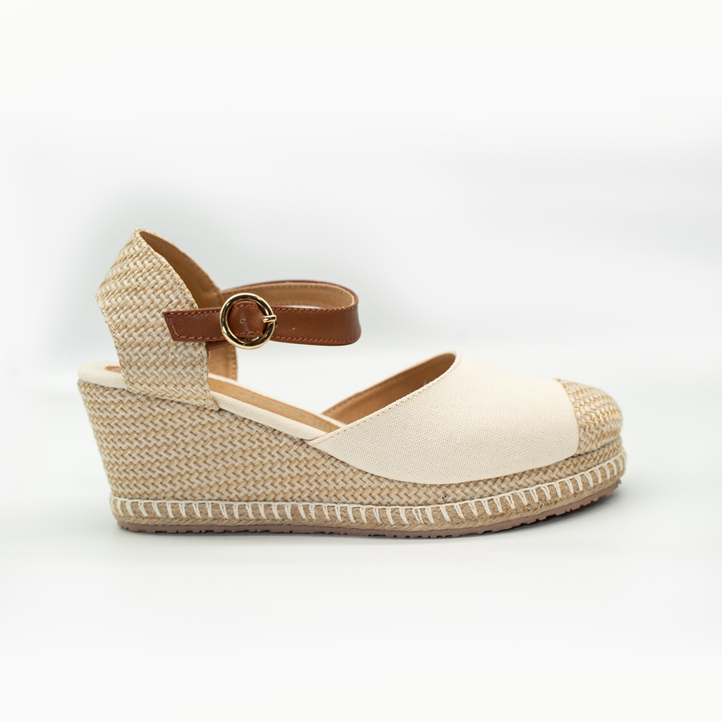 Alpargata De Plataforma Corrida Con Pulsera Ajustable Beige-53