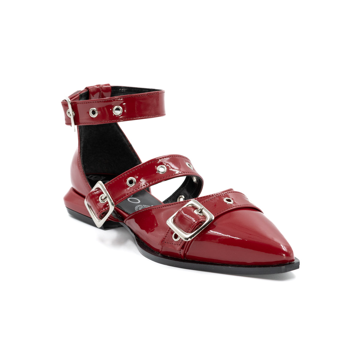 Valerina de Piso Puntal con Hebillas Charol Rojo -05