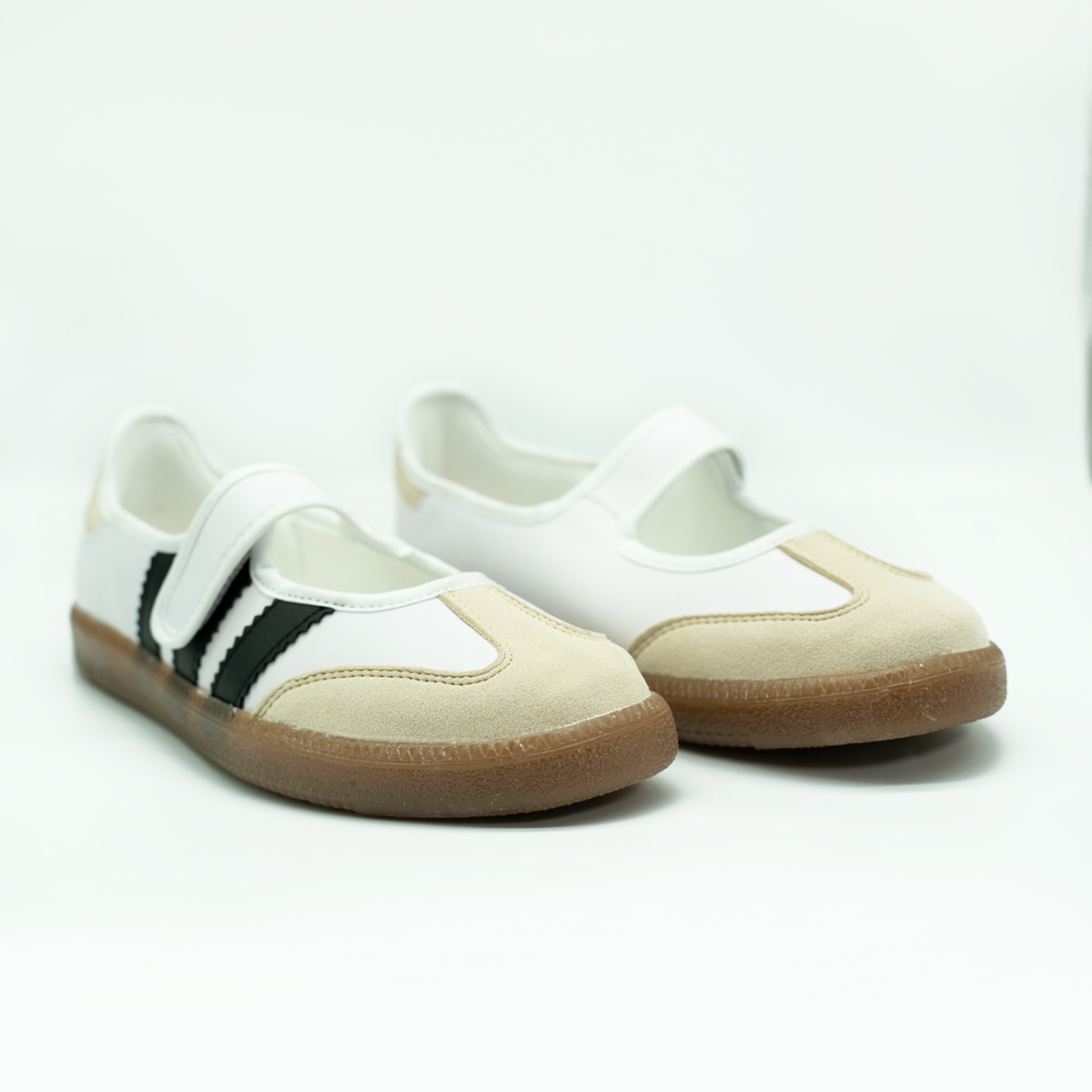 Tenis Casual Tipo Flat Estilo Retro Deportivo Con Broche Ajustable Blanco-01