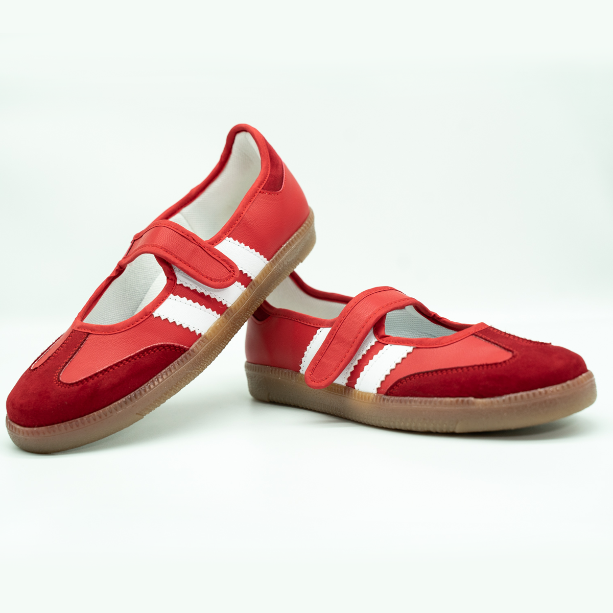 Tenis Casual Tipo Flat Estilo Retro Deportivo Con Broche Ajustable Rojo-01
