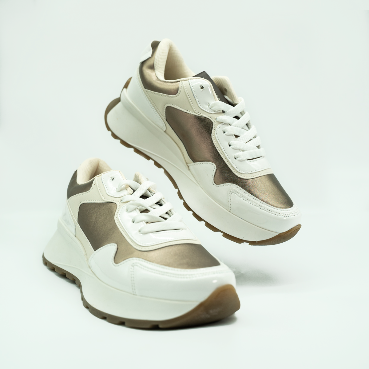 Tenis Con Plataforma Corrida Básico blanco/Rosado -72