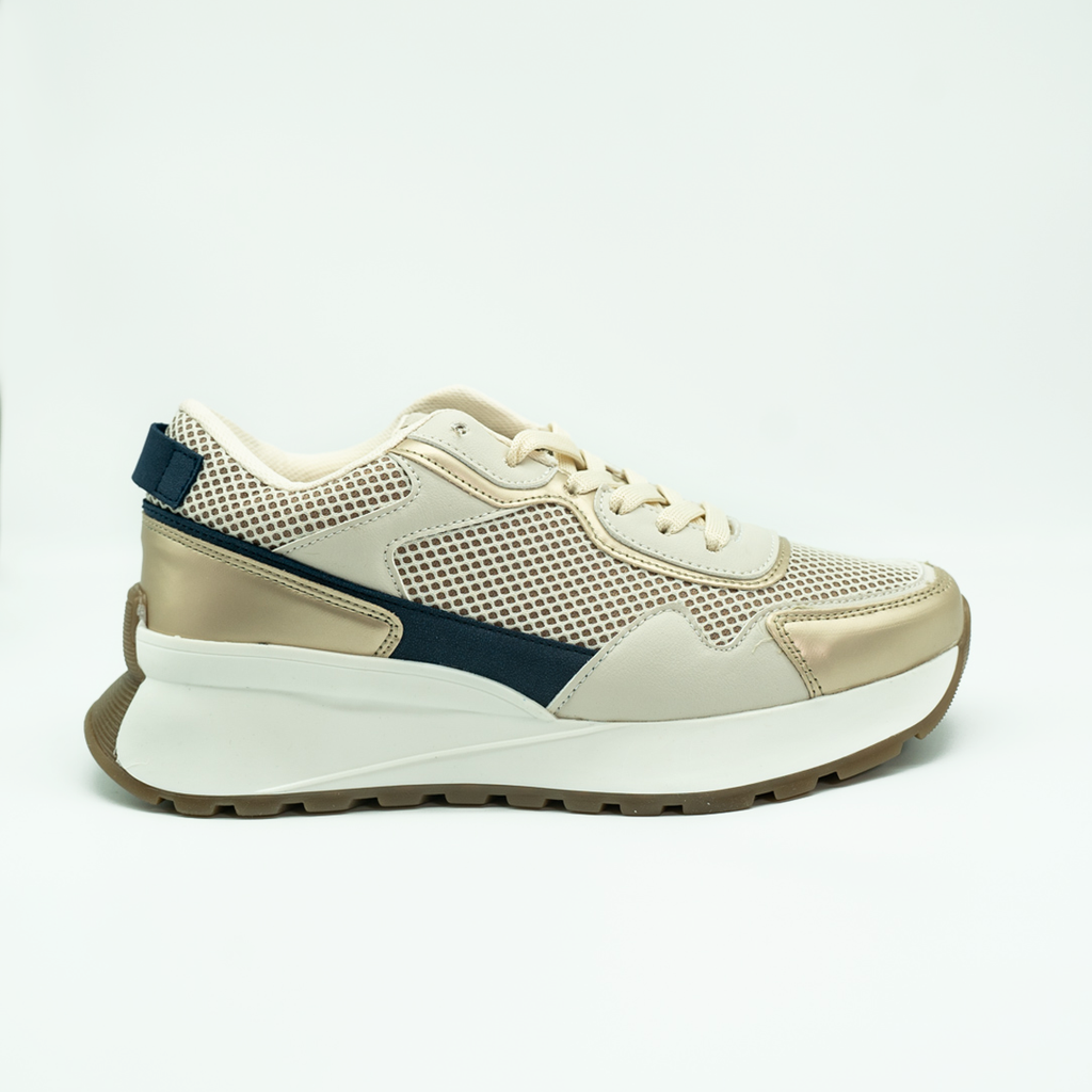 Tenis Con Plataforma Corrida Básico Latte/Marino -72