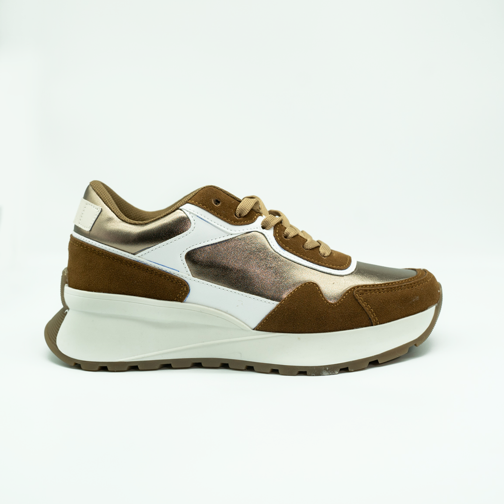 Tenis Con Plataforma Corrida Básico Latte/Bronce -72