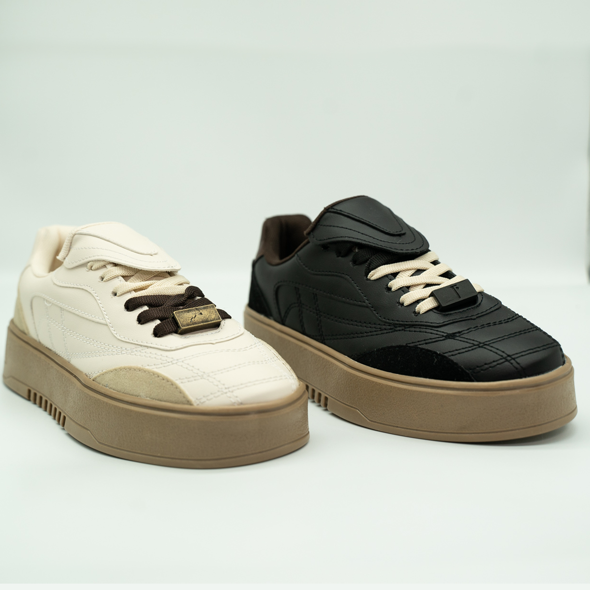 Tenis Con Plataforma Corrida Básico Beige-66