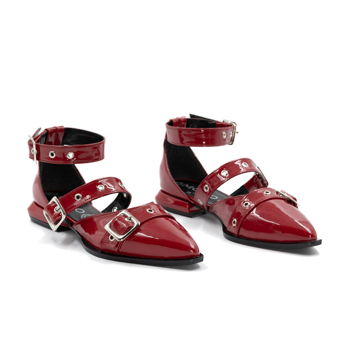 Valerina de Piso Puntal con Hebillas Charol Rojo -05