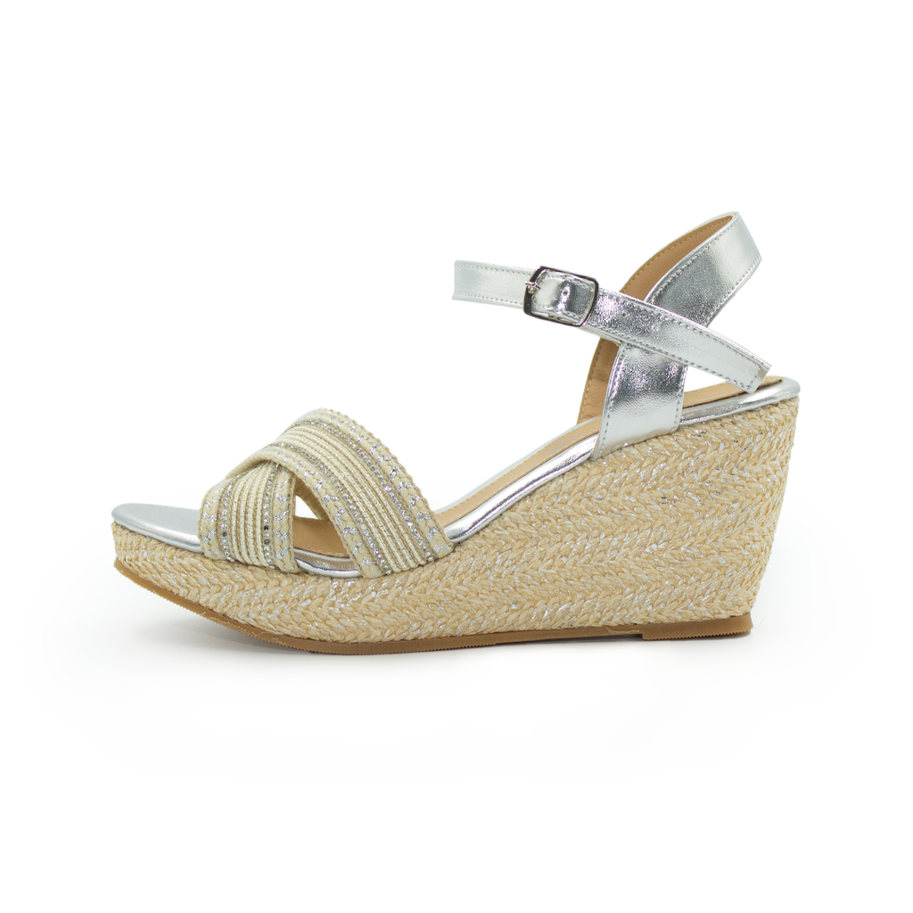 Sandalia de Plataforma Corrida de Yute Para Dama - Plata-83
