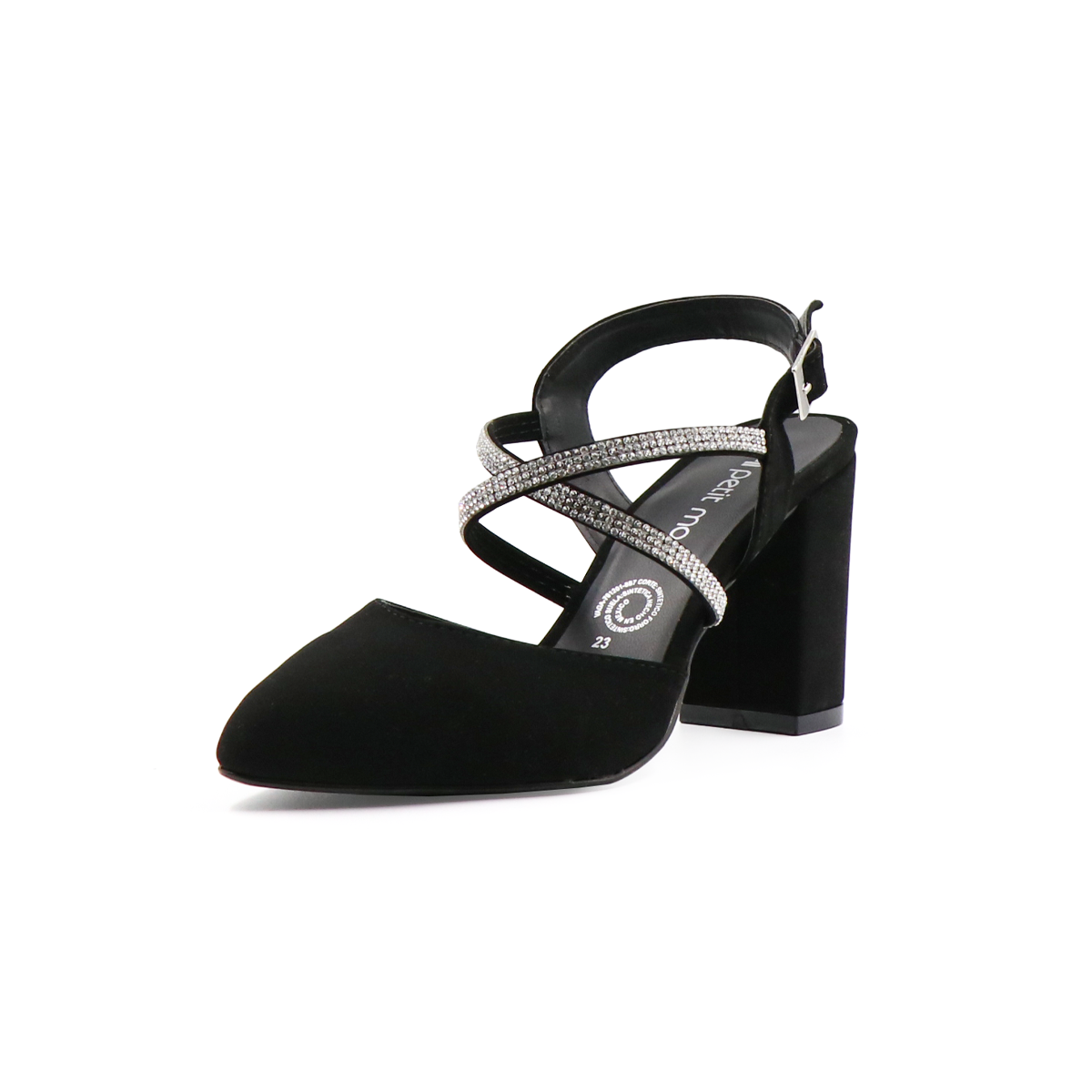 Zapatilla Elegante Puntal Alta  Tacón Ancho Negro -57