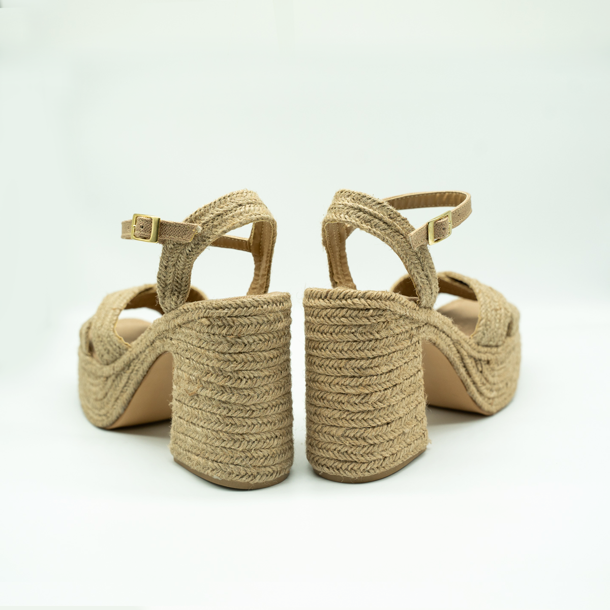 plataforma De yute Cruzada Tacón Ancho - Beige-05