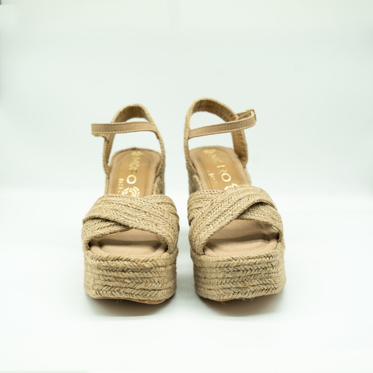 plataforma De yute Cruzada Tacón Ancho - Beige-05