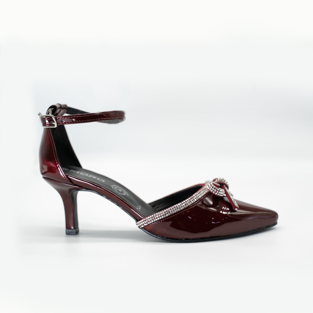 Zapatilla Puntal Elegante Pedrería Tacón Fino Merlot-50