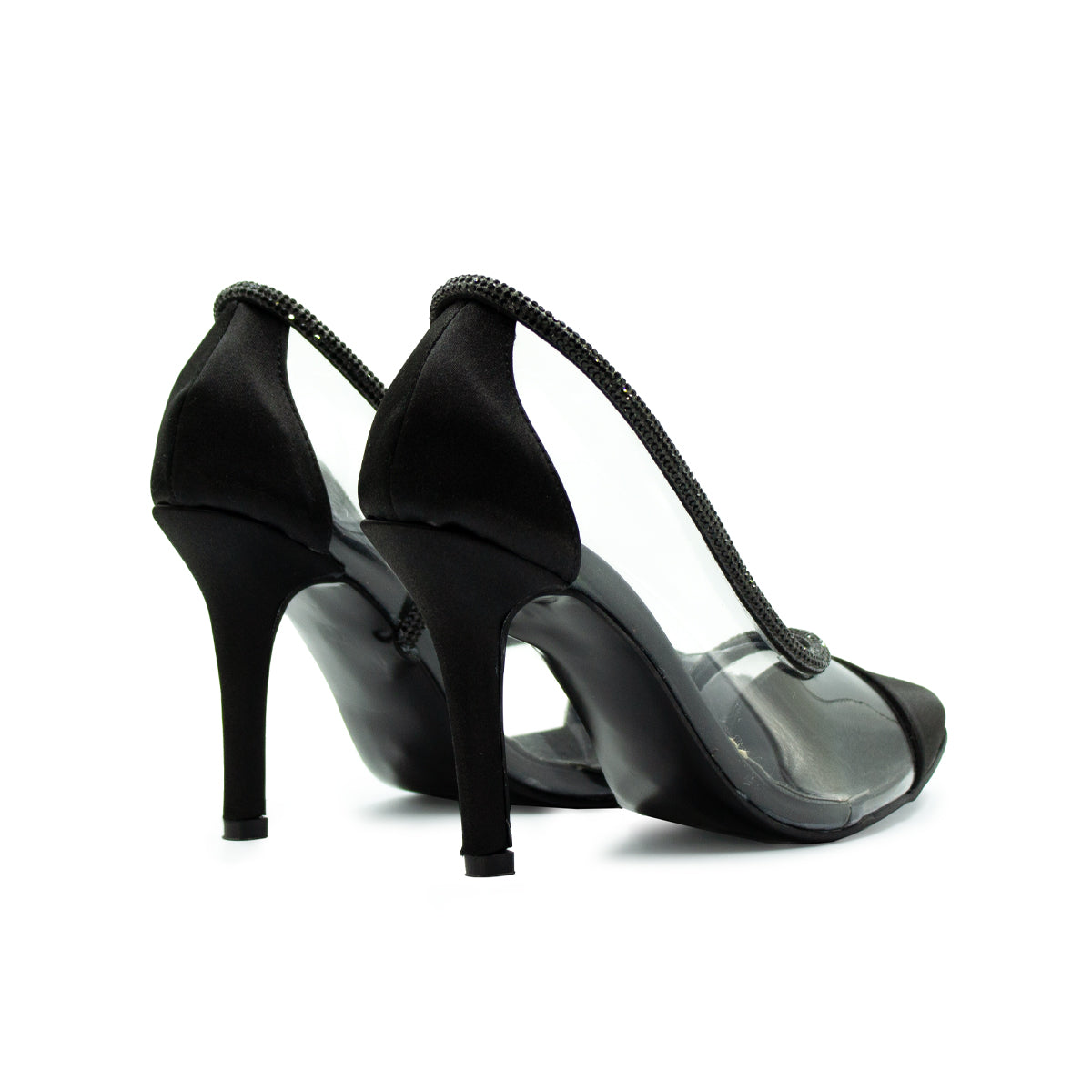 Zapatilla de fiesta transparente stiletto-Negro-11