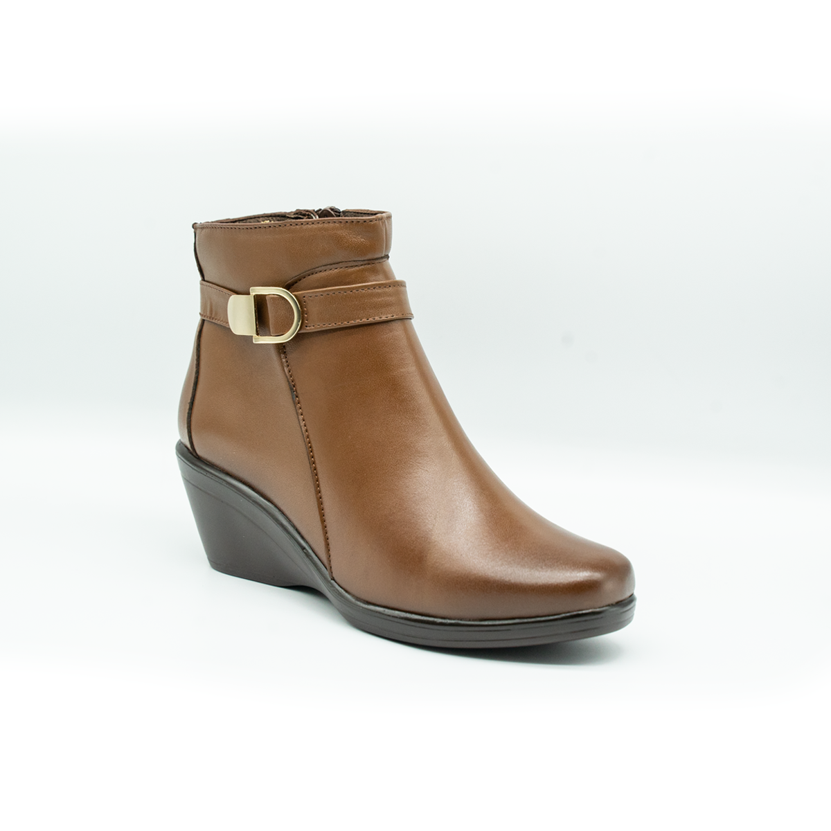 Botín De Piel Con Hebilla Lateral Tacón Corrido Negro-14