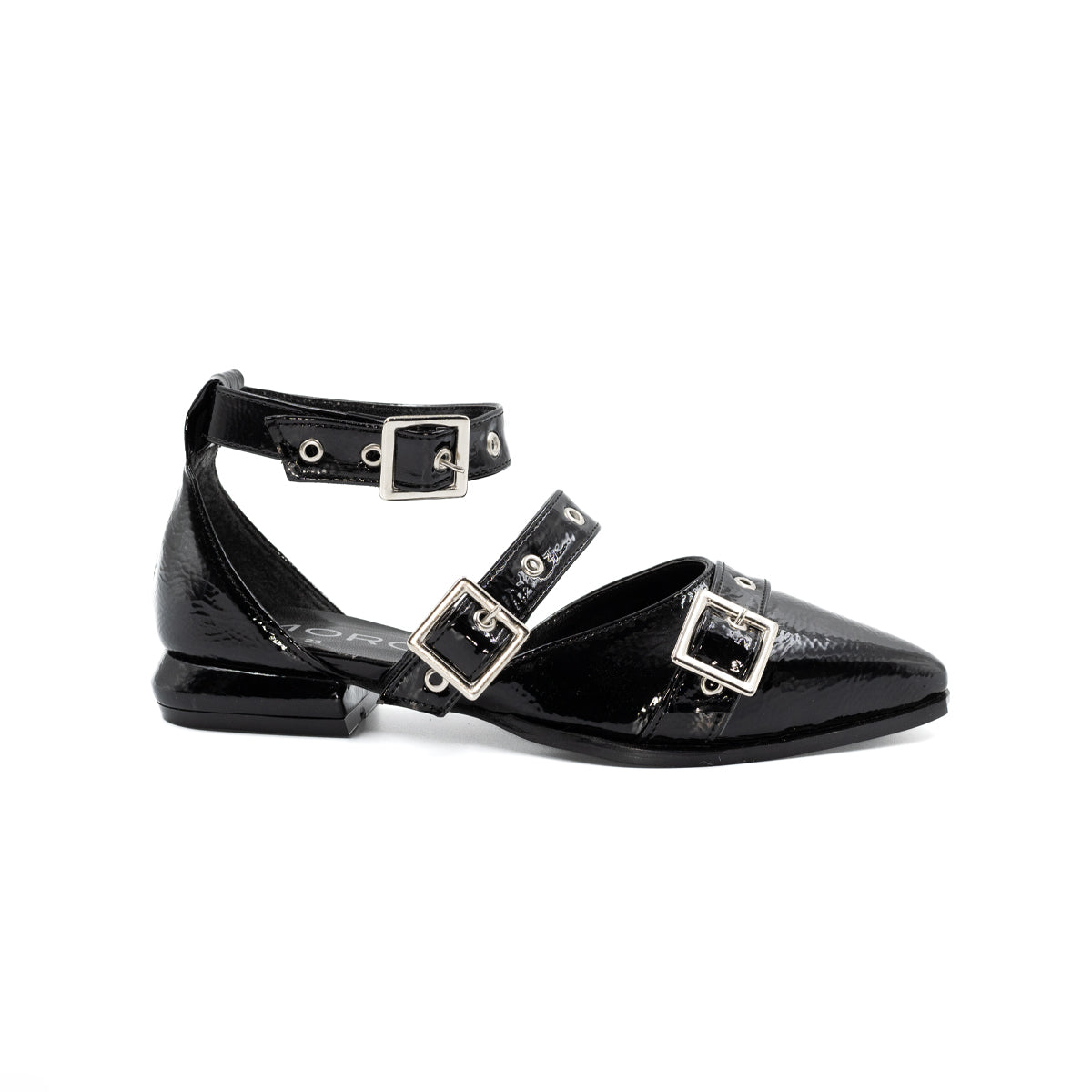 Valerina de Piso Puntal con Hebillas Charol Negro-05