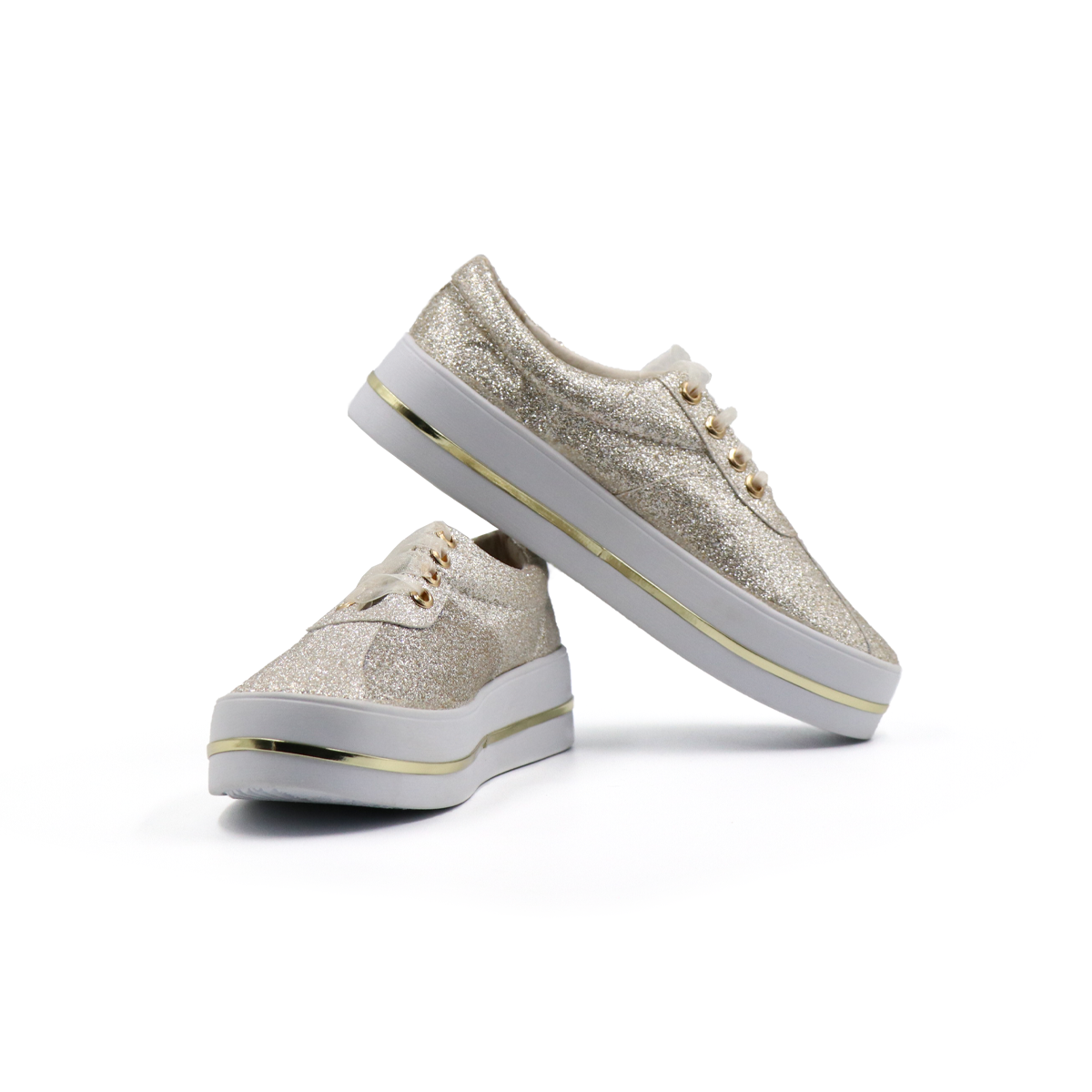 Tenis Con Glitter Plataforma Corrida Dorado- 01