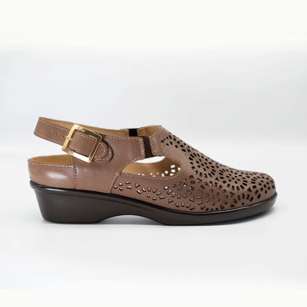 Zapato Confort Cómodo Destalonado Con Hebilla Ajustable Cafe