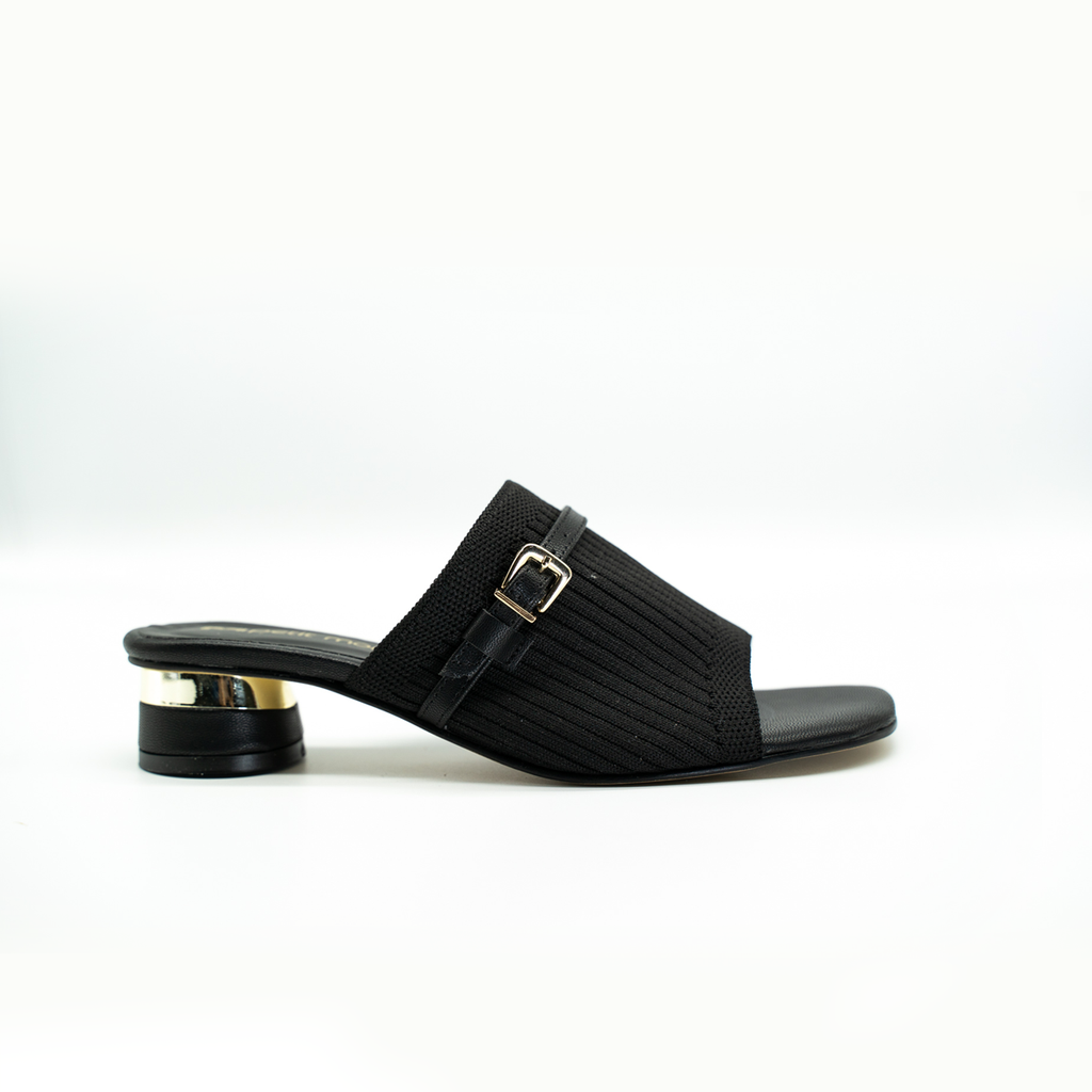 Sandalia De Tela Con Tacon Circular Negro-26
