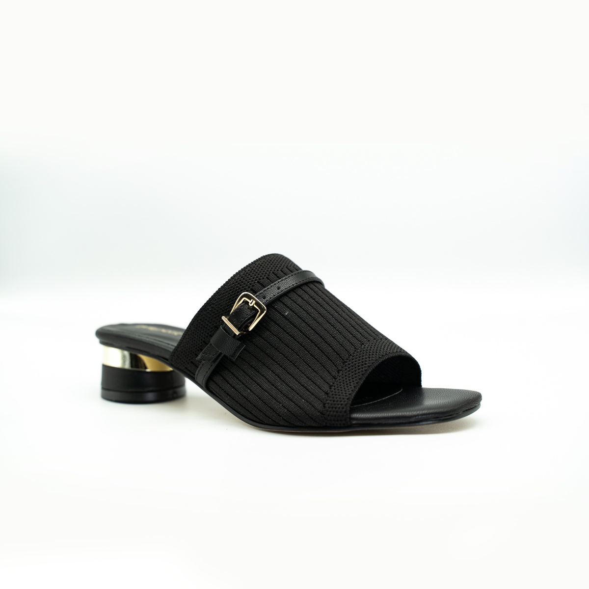 Sandalia De Tela Con Tacon Circular Negro-26